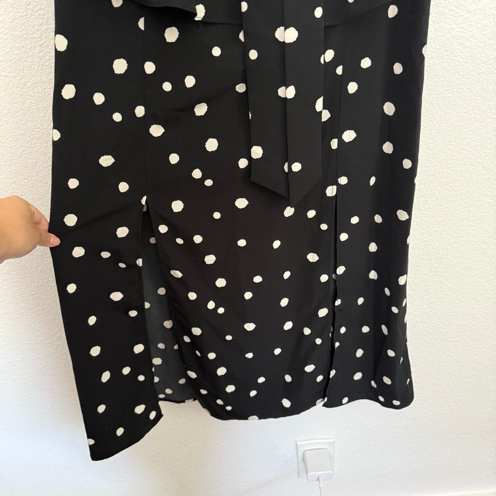 Topshop Spot Peplum Cut Out Midi Dress Black White 6 - Picture 5 of 9
